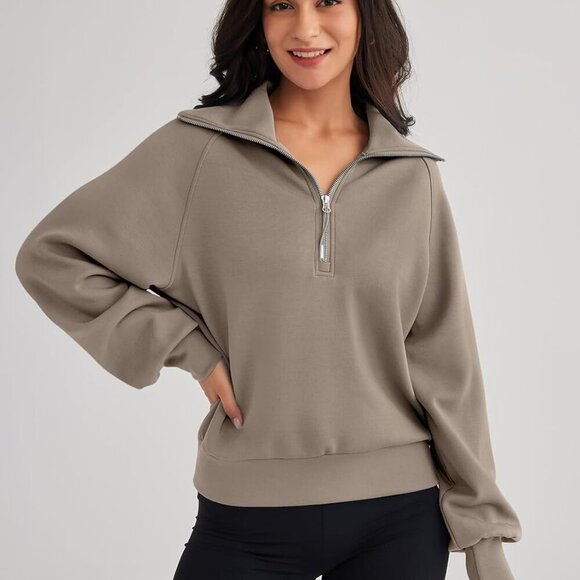 Womens Oversized Sweatshirts Half Zip Pullover Long Sleeve Quarter Zip Hoodies T - Picture 2 of 4